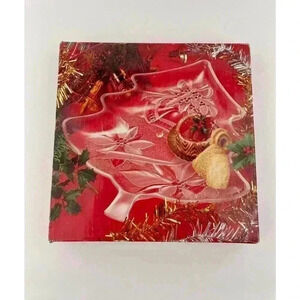VTG Crystal 13" Christmas Tree Poinsettia Serving Platter Home Decor Mervyn's